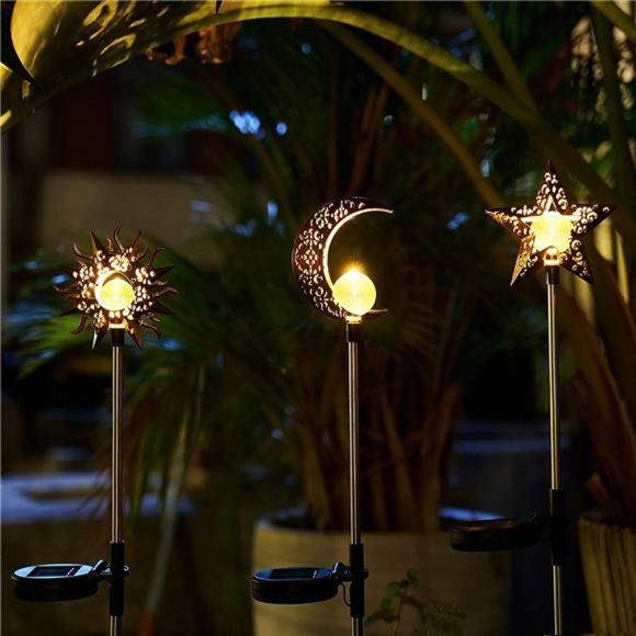 Solar Lights Outdoor Garden Decorations Sun Moon Star Stake Light Decorative - Picture 5 of 6